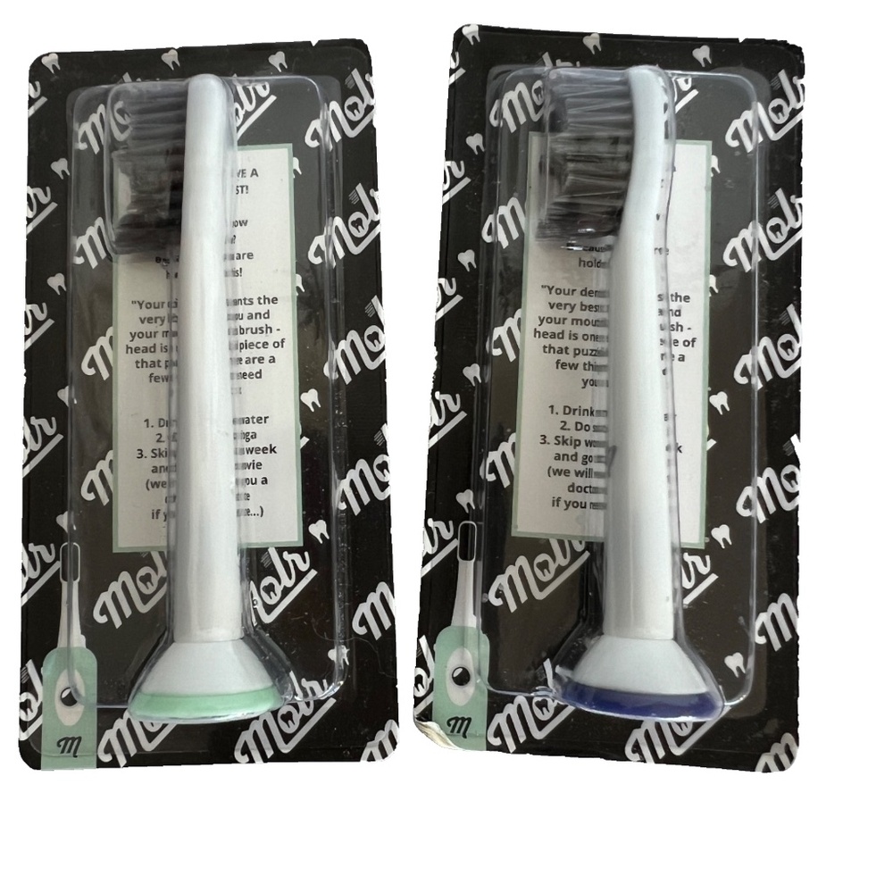 2 Molr Dental Club Replacement Toothbrush Heads NEW Sealed Green Purple ID Ring